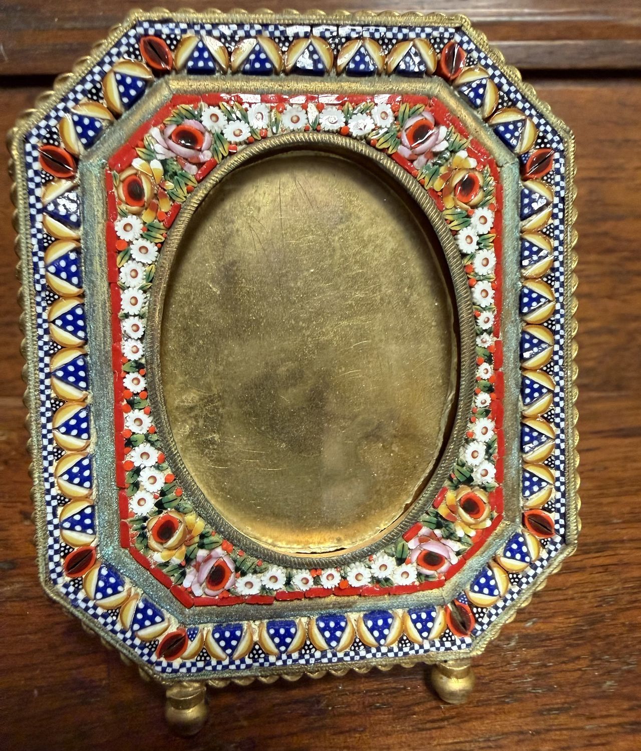Antique Micro Mosaic Floral Easel Frame Italy