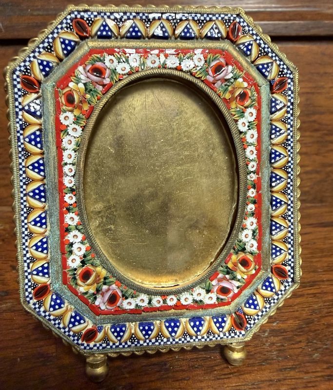 Antique Micro Mosaic Floral Easel Frame Italy