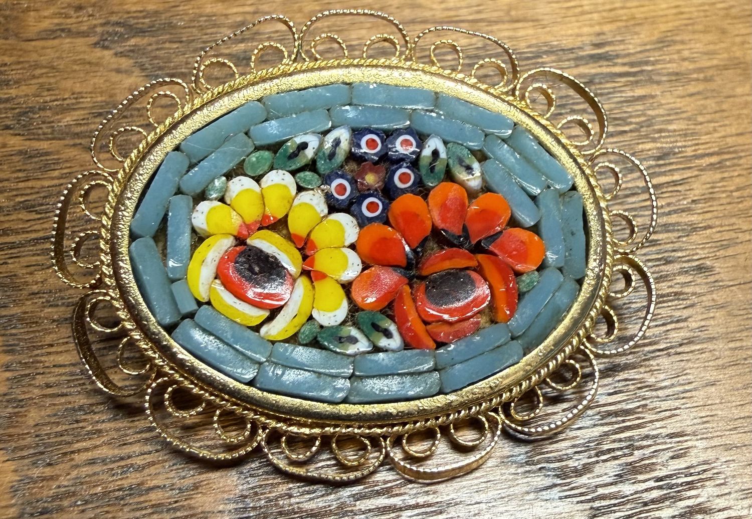 Hand Made Mosaic  Floral Brooch Italy