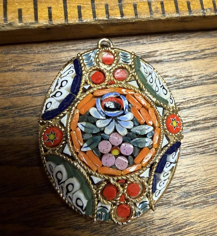 Vintage Handmade Glass Mosaic Floral Pendant