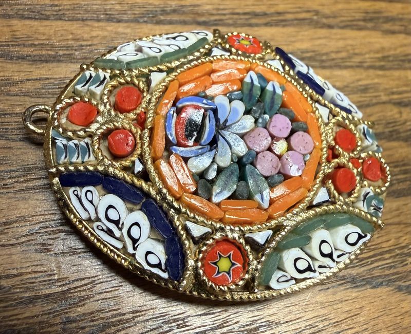 Vintage Handmade Glass Mosaic Floral Pendant