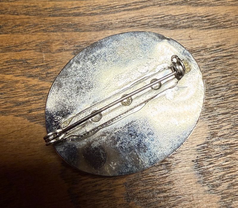 Vintage Mosaic Brooch Floral with White Rim and Silvertone
