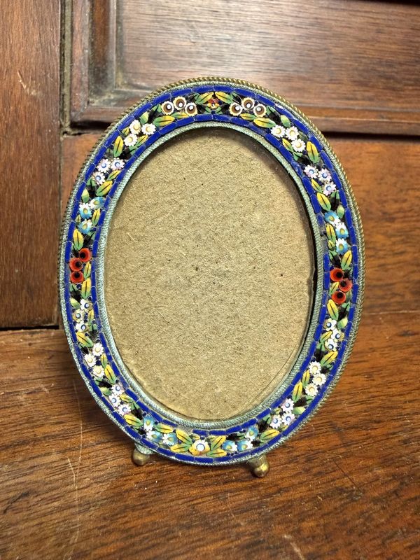 Desk Top Oval Italian Antique Mosaic Picture Frame