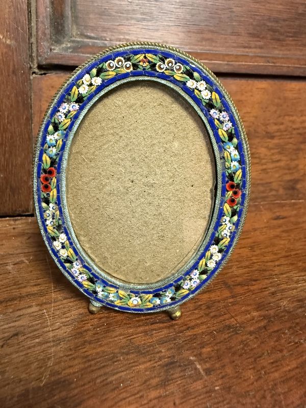 Desk Top Oval Italian Antique Mosaic Picture Frame