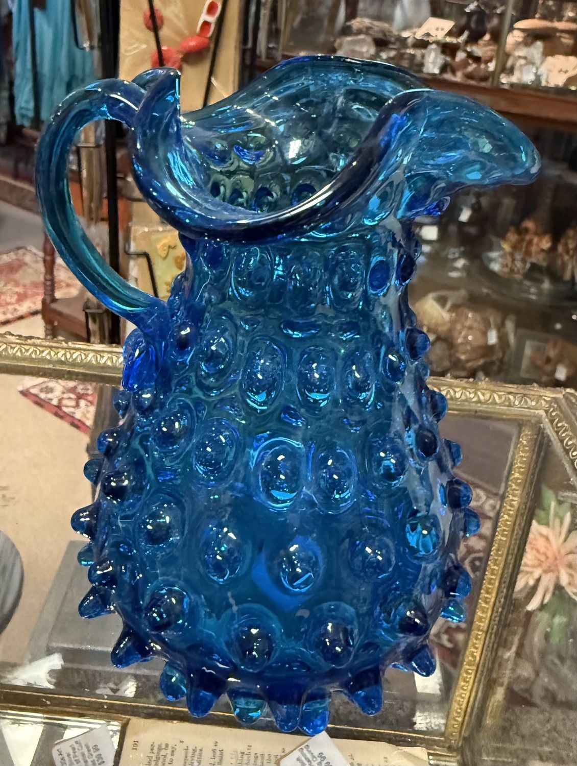 Empoli Hobnail Aqua Blue Glass Pitcher