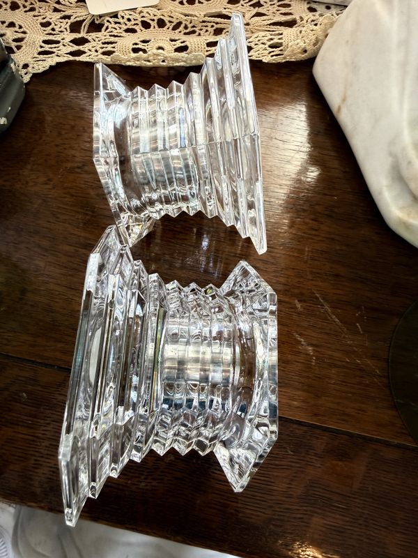 Pair Baccarat Vintage Green Crystal Hurricane Candle Lamps