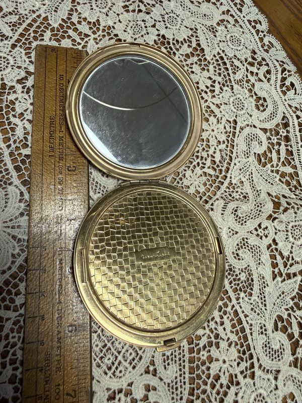 Vintage New Light Carved Mother of Pearl Mirror Powder Compact