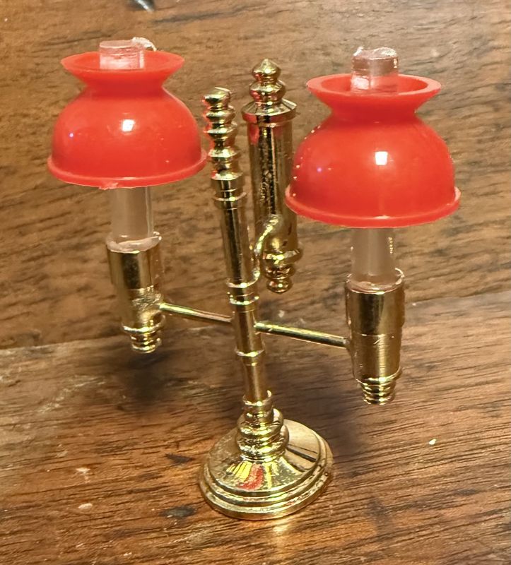 EACH Miniature Dollhouse Desk Lamp metal w/ Red Plastic Shades