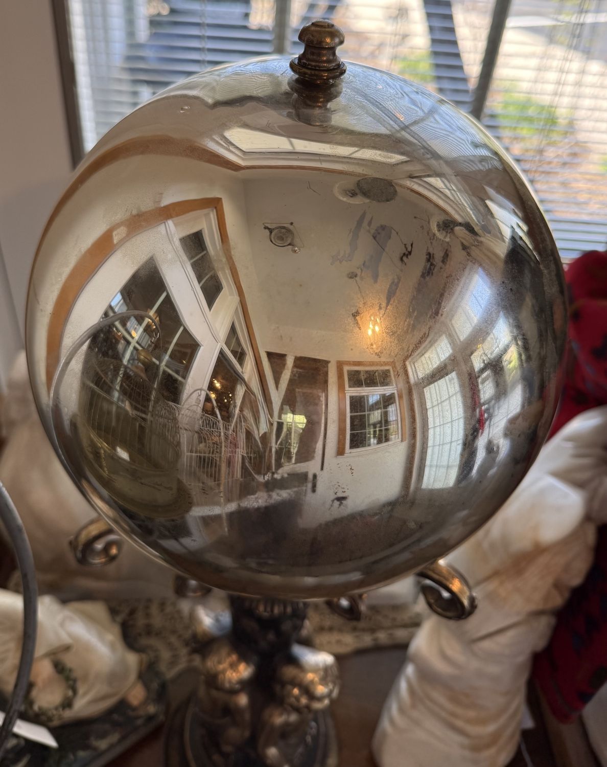 Victorian Gazing Globe on Cupid Stand 27" Tall