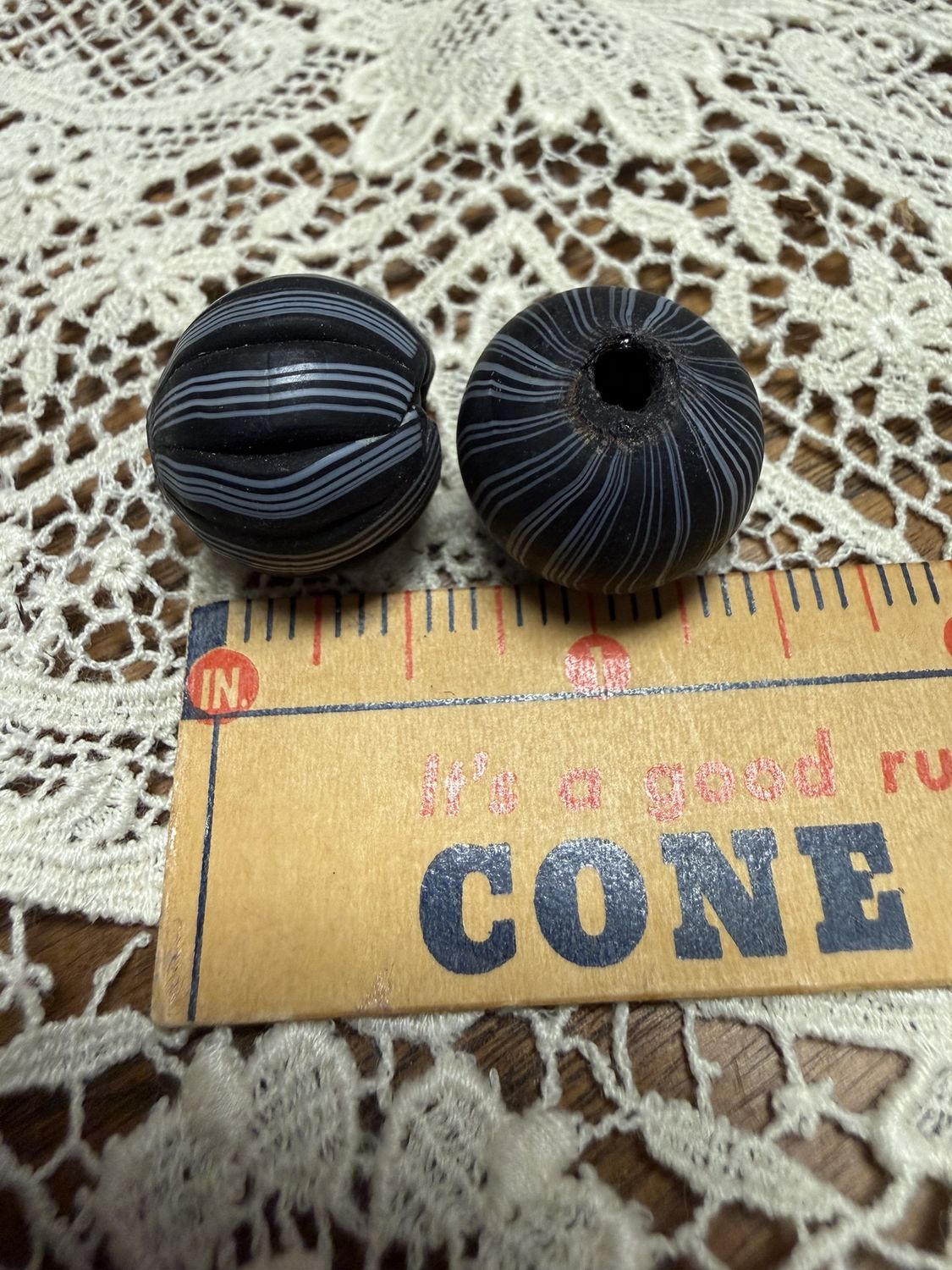 #43 Antique Focal Bead Striped Sphere