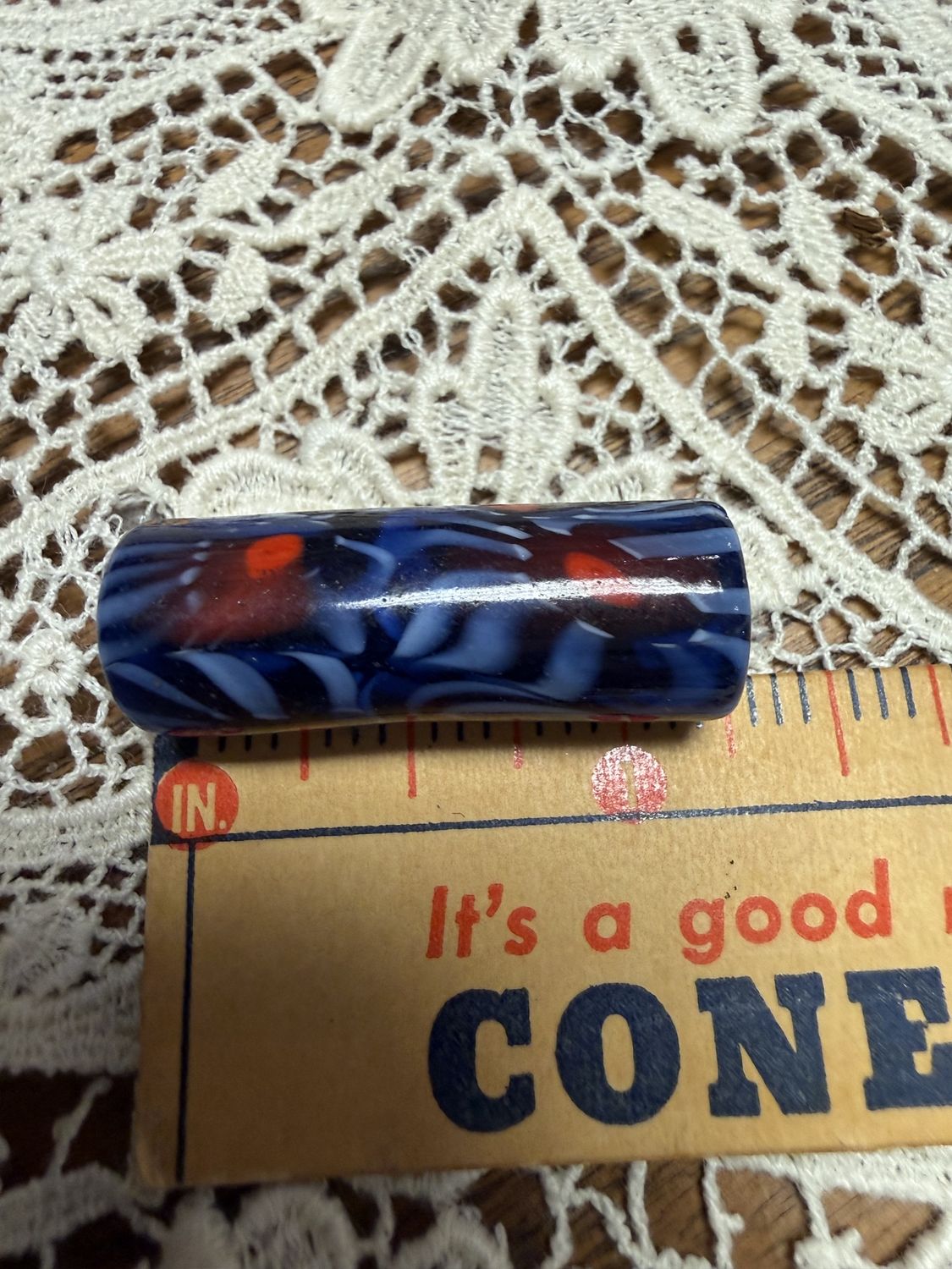#44 Large Tube Vintage Murano Red Blue
