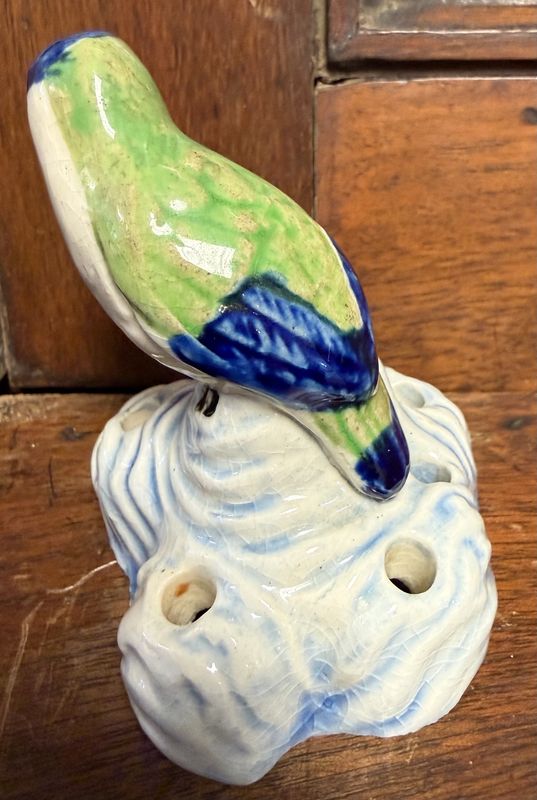 Majolica Bird Flower Frog-Small Size