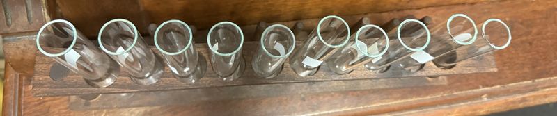 Antique Wood Test Tube Rack with 10 Glass Test Tubes