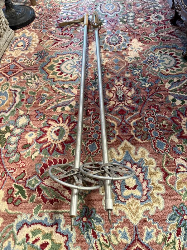 Vintage Metal Ski Poles Alcoa TM Canvas Grips 48" Long