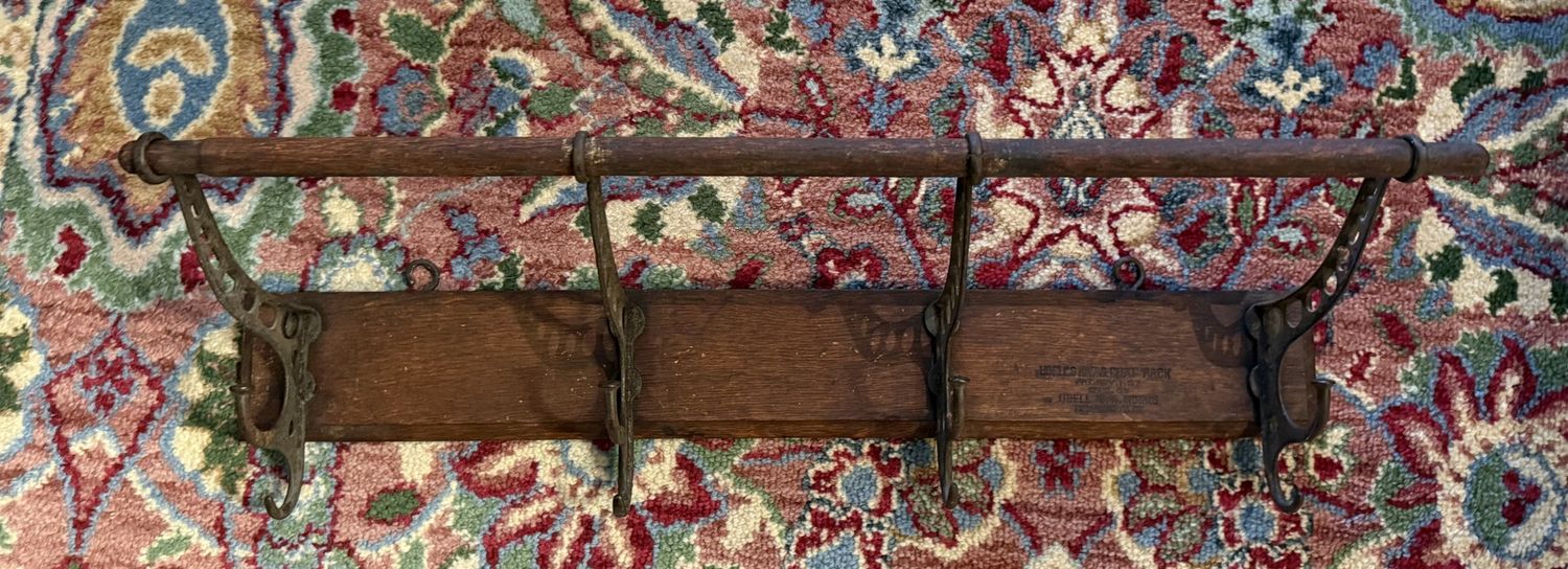 1887 Udell's Oak and Iron Coat &amp; Hat Rack Victorian