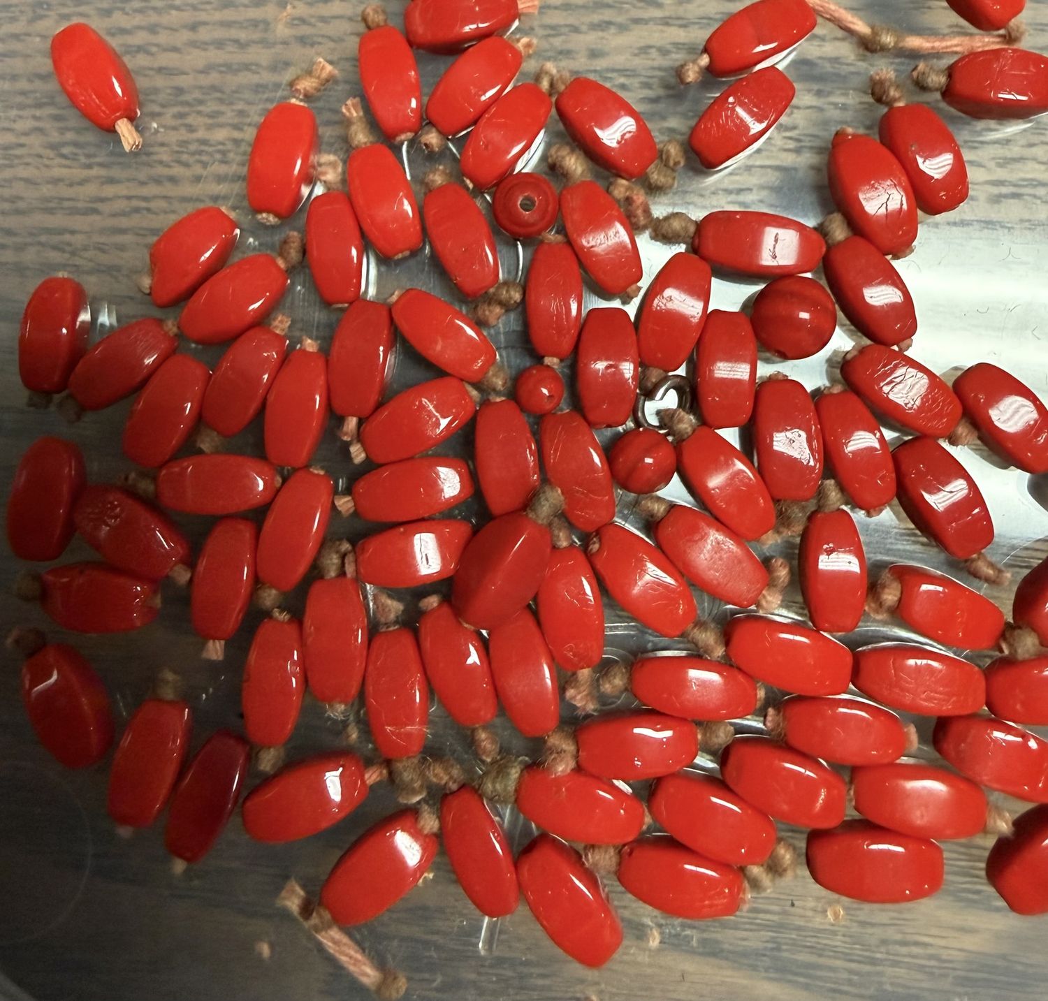 #67 Salvaged Red Glass Rice 6-7MM Beads EACH
