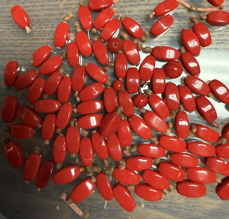 #67 Salvaged Red Glass Rice 6-7MM Beads EACH