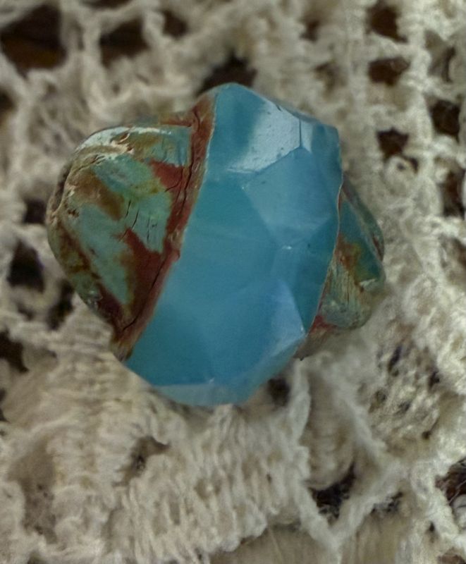 #64 11X10mm Czech Glass Faceted Aqua Opal Bead EACH