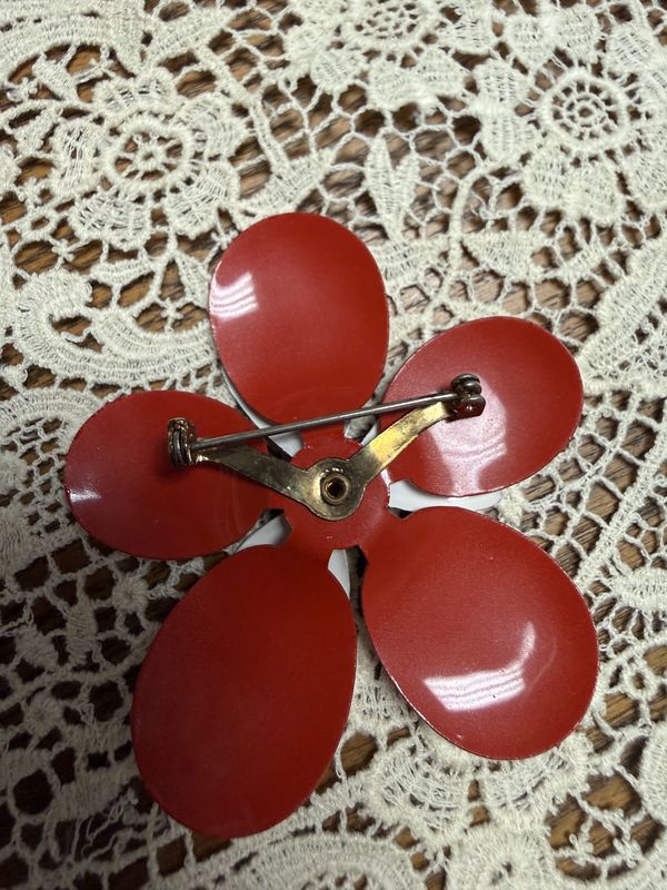 Vintage Mid century Enamel Painted Patriotic Flower Brooch  3