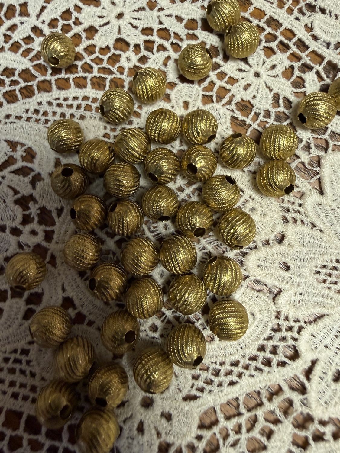 6-7MM  Corrugated Brass Hollow Beads EACH