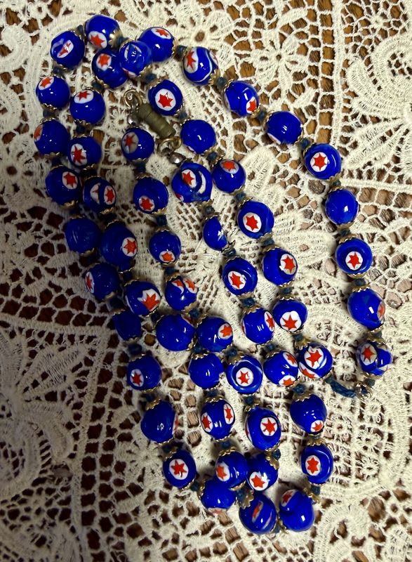 Patriotic Red, White, and Blue Glass Bead Necklace Barrel Clasp Murano