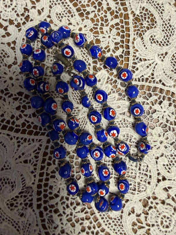 Patriotic Red, White, and Blue Glass Bead Necklace Barrel Clasp Murano