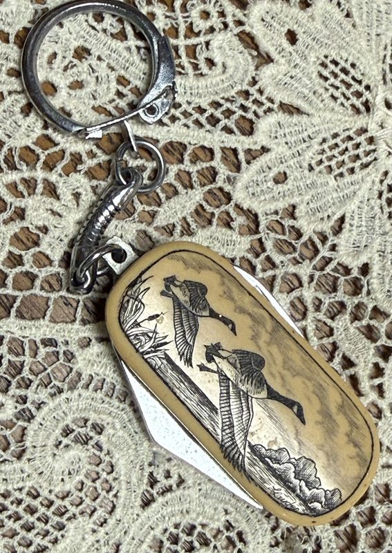 L. Layden Geese Scrimshaw Pocket Bottle Opener and Small knife