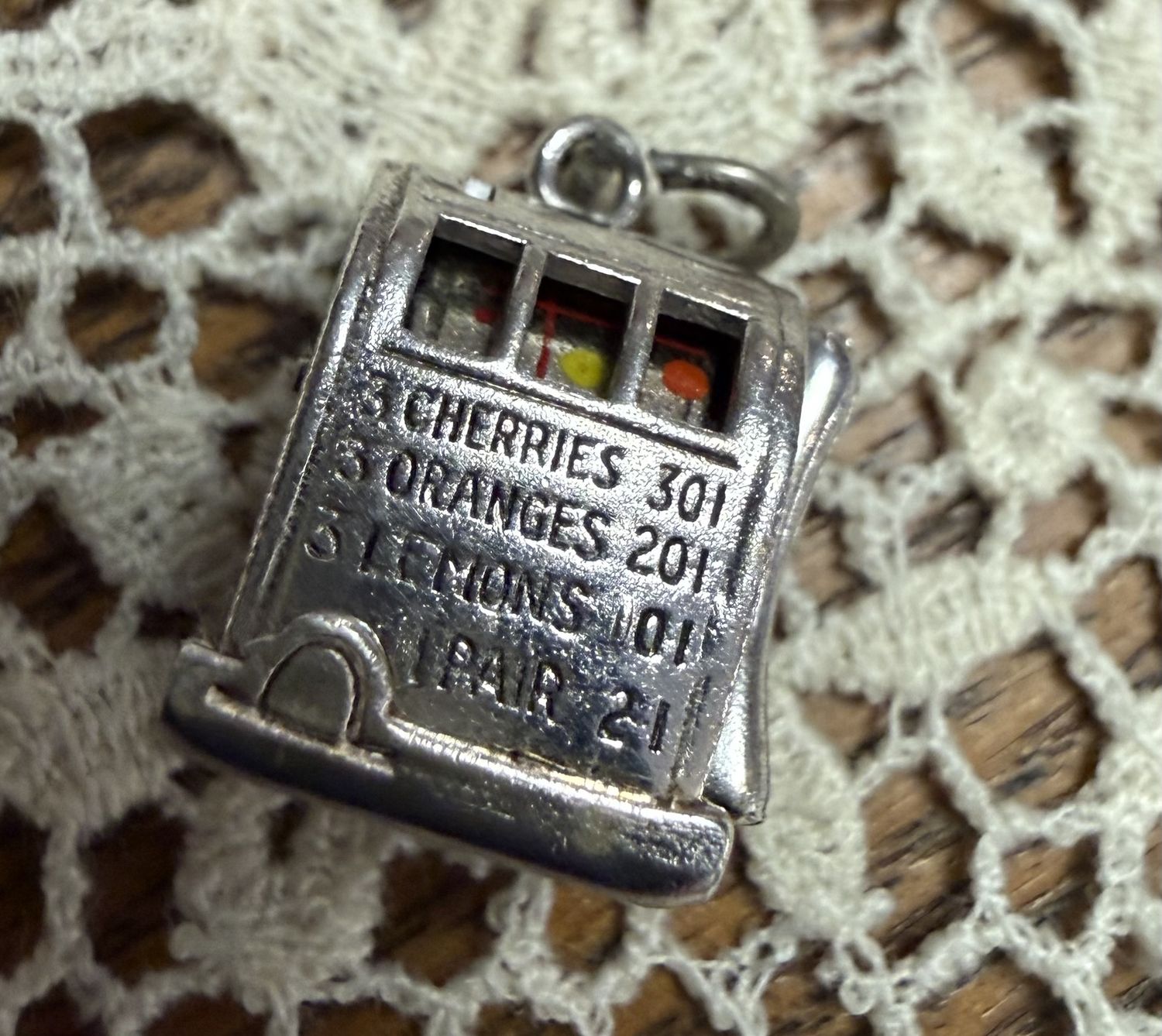 Sterling Marked Slot Machine Articulated Working Charm