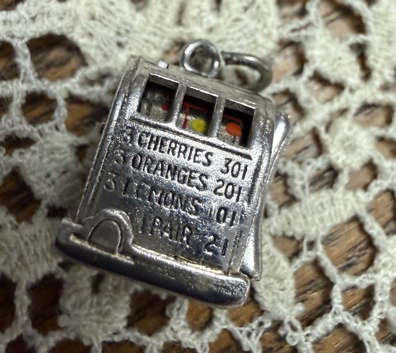 Sterling Marked Slot Machine Articulated Working Charm