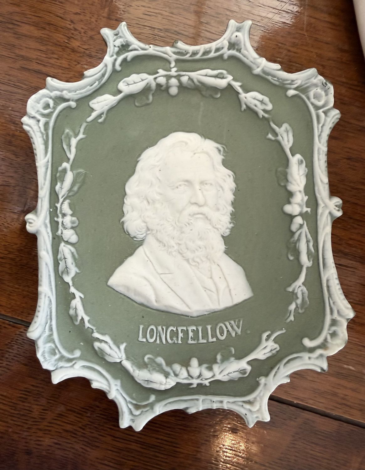 Longfellow Author Green Jasperware Wall Plaque