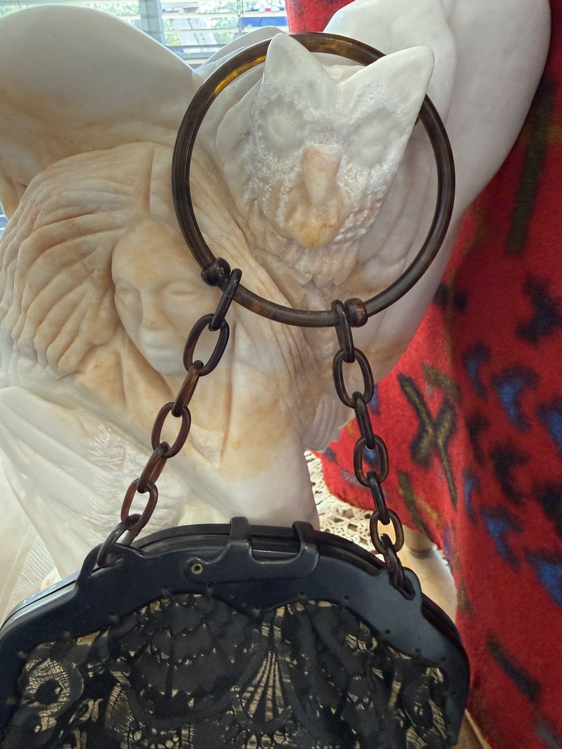 Antique Victorian Fabric Purse Bag Celluloid Frame and Tassle
