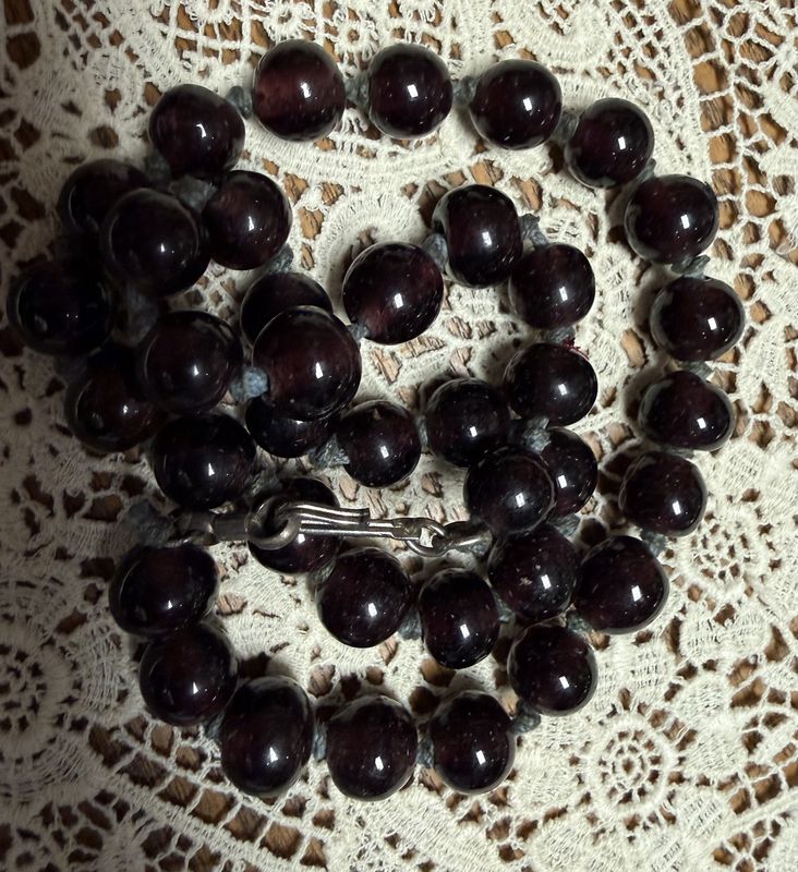 Antique Hand Knotted Amethyst Glass Bead Necklace