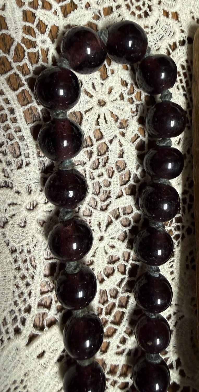 Antique Hand Knotted Amethyst Glass Bead Necklace
