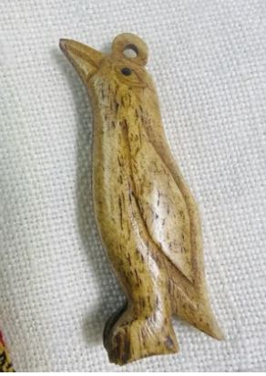 Small Antique Whale Tooth Penguin Charm