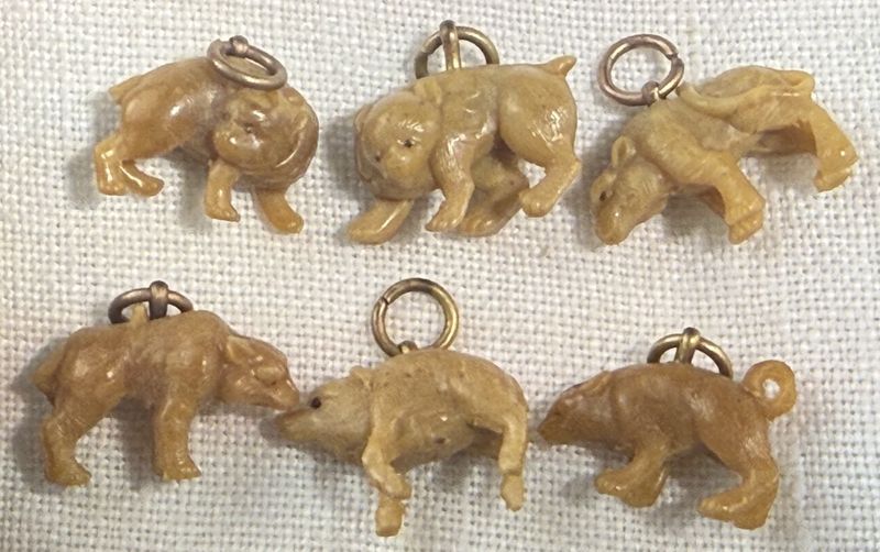 Antique Carved Animal Charms Wolf, Bear, Pig CHOICE