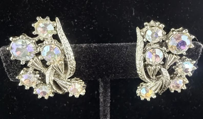 Coro Aurora Borealis Clip Earrings Rhinestone