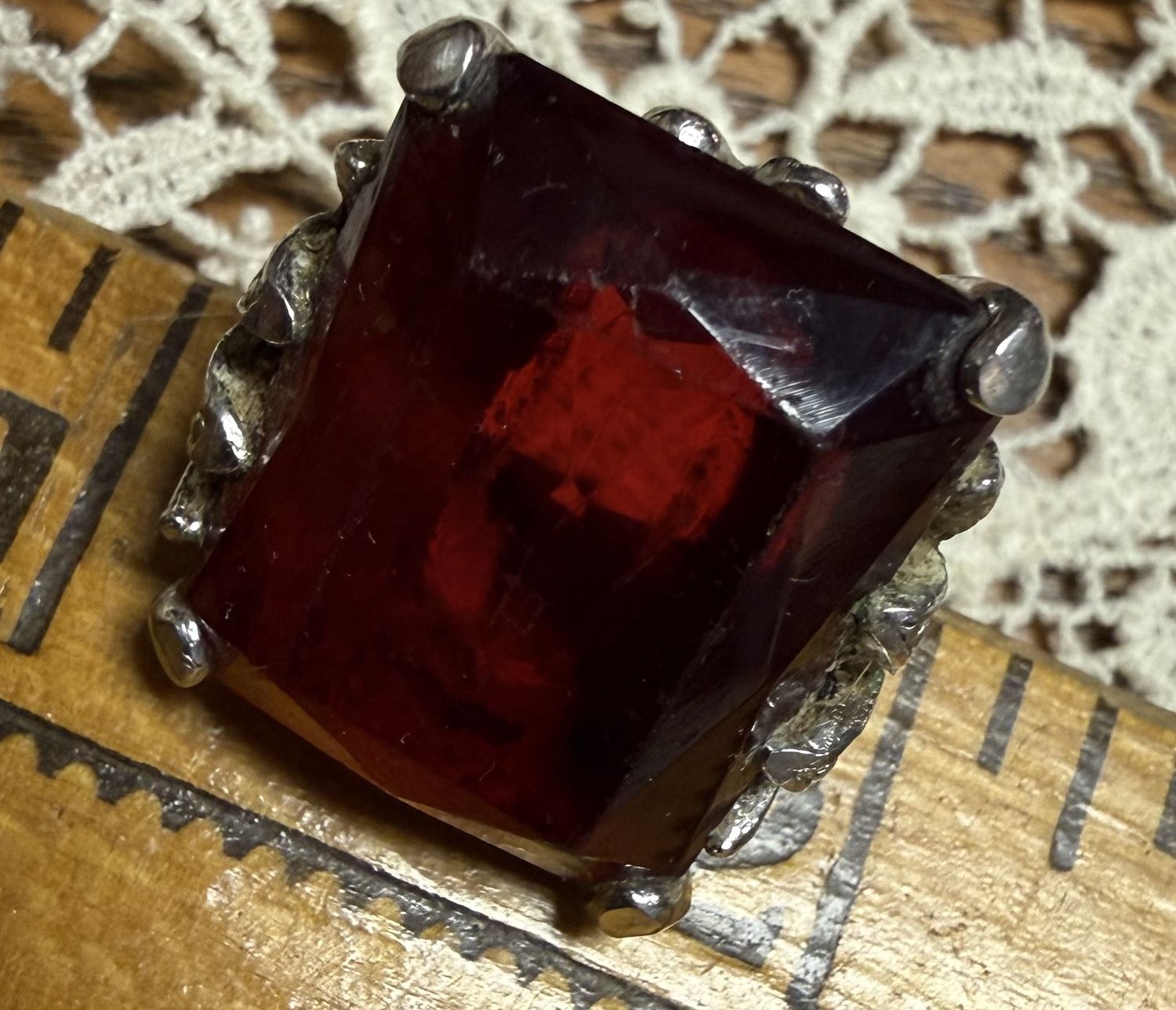 Uncas Sterling Shank Glass Ring Poor Condition for Parts