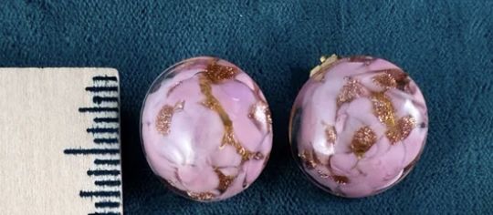 Murano Glass Pink Button Clip Earrings with Gold Flecks