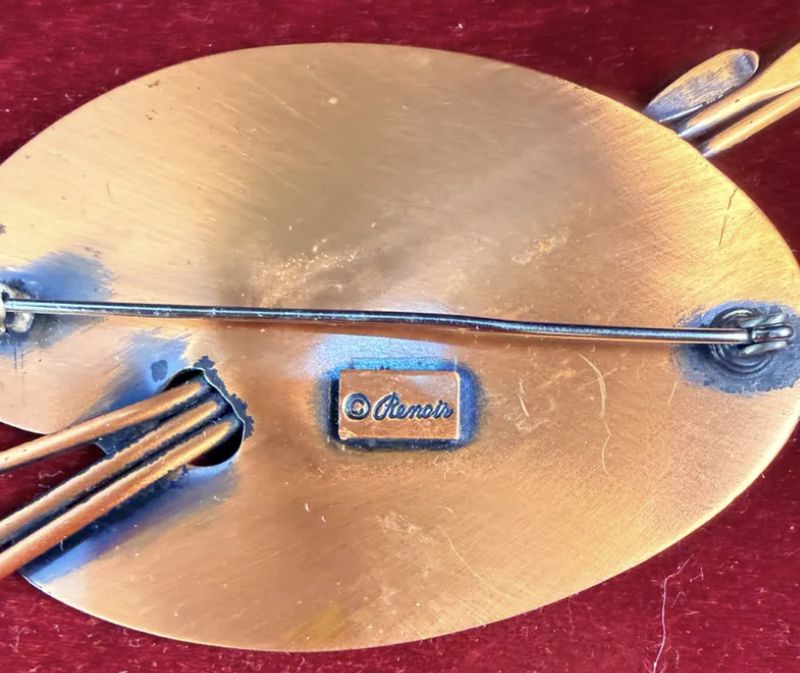 Renoir Copper Artist Palette Brooch and Clip Earring Set