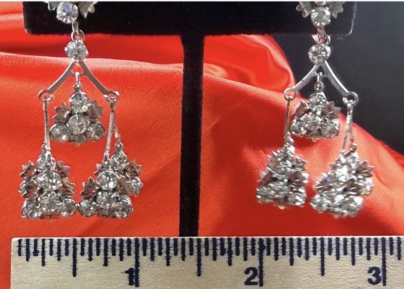 1950s Chandelier Prong Set Rhinestone Earrings Screw Back