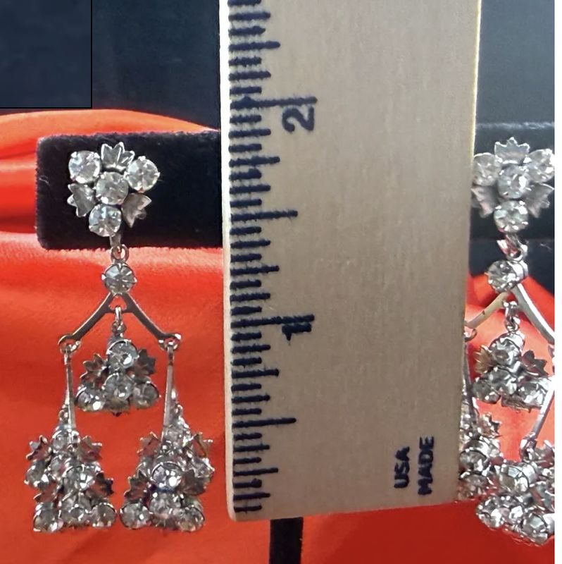1950s Chandelier Prong Set Rhinestone Earrings Screw Back