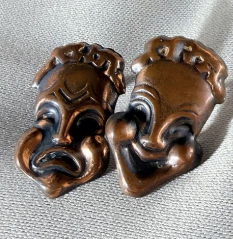 1950s Copper Comedy and Tragedy Screw Back Earrings Choice