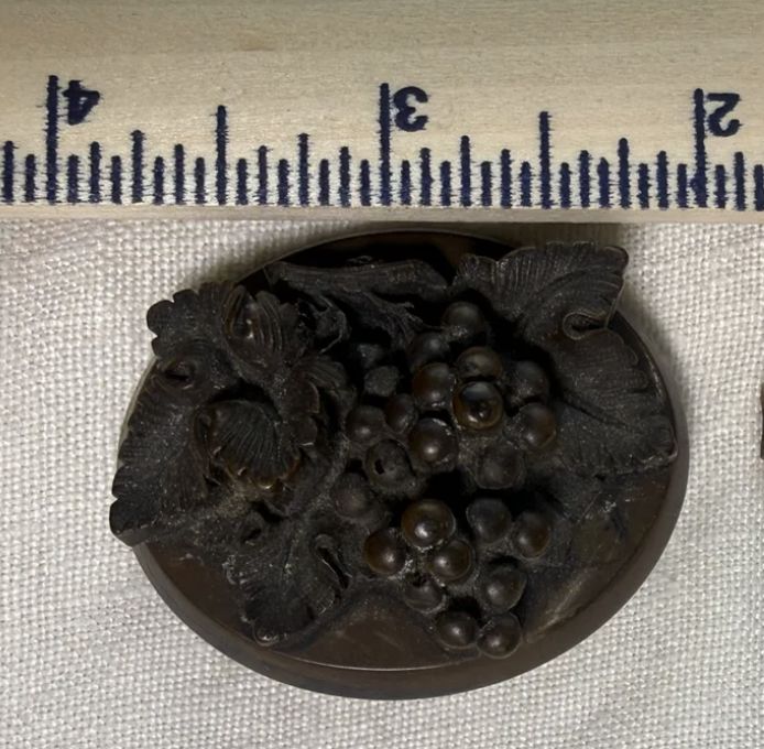 Victorian Bog Oak Carved Grapes Brooch