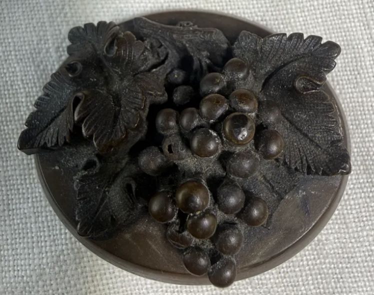 Victorian Bog Oak Carved Grapes Brooch