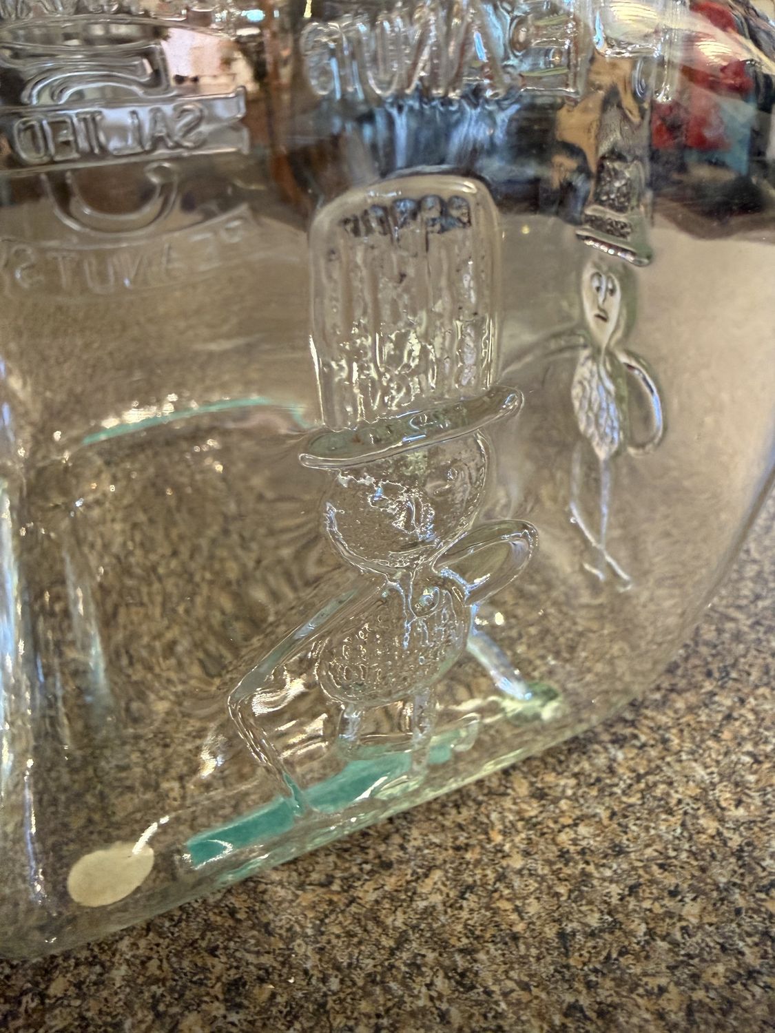 Mr. Peanut Vintage Glass Jar with Peanut Finial Lid