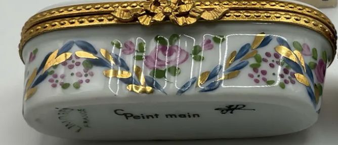 Limoges France Hand Painted Porcelain Trinket Floral Oblong Needle Box