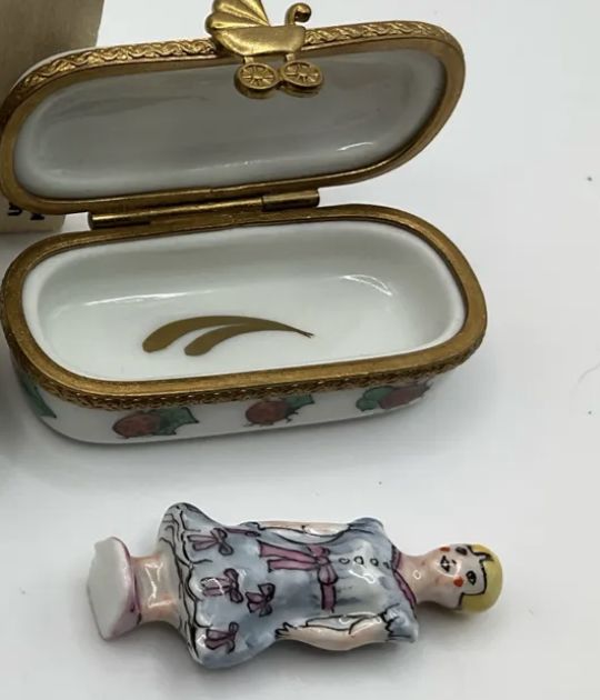 Limoges France Hand Painted Porcelain Trinket Doll W/Frozen Charlotte