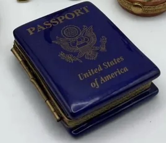 Limoges France Hand Painted Porcelain Trinket Limited Passport with Love Letter