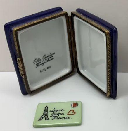 Limoges France Hand Painted Porcelain Trinket Limited Passport with Love Letter
