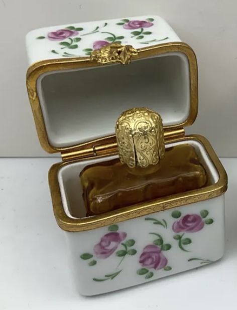 Limoges France Hand Painted Porcelain Trinket Perfume Bottle